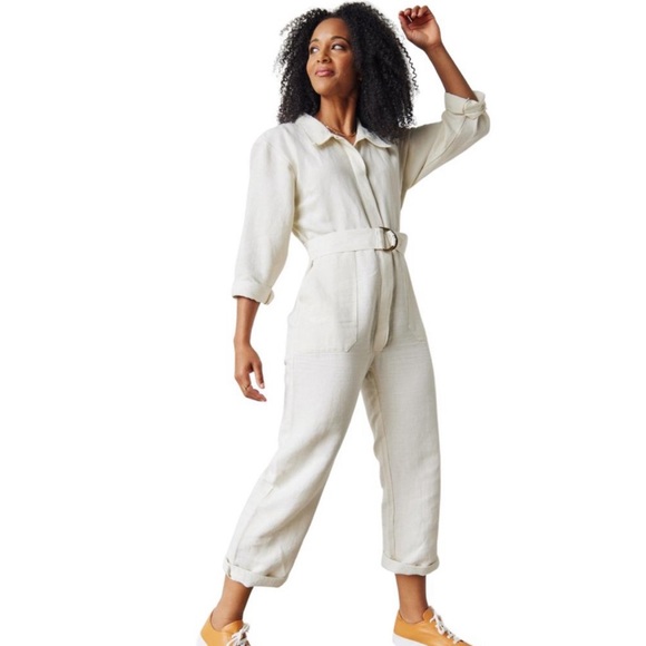 Able Charlyn Linen-Blend Jumpsuit Antique White Medium - Picture 2 of 6